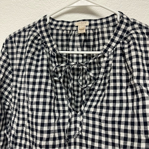 J Crew Black & White Linen/Cotton Long Sleeve V Neck Blouse size large - Picture 3 of 6